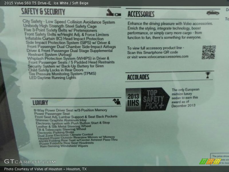  2015 S60 T5 Drive-E Window Sticker