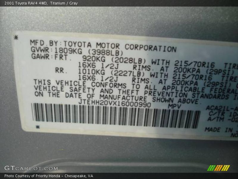 Titanium / Gray 2001 Toyota RAV4 4WD