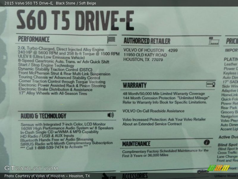 Black Stone / Soft Beige 2015 Volvo S60 T5 Drive-E