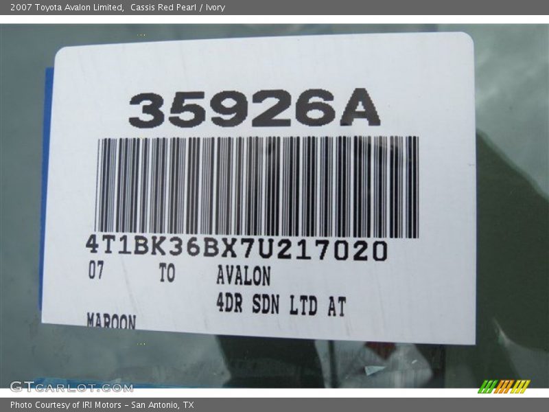 Cassis Red Pearl / Ivory 2007 Toyota Avalon Limited