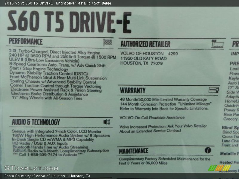 Bright Silver Metallic / Soft Beige 2015 Volvo S60 T5 Drive-E