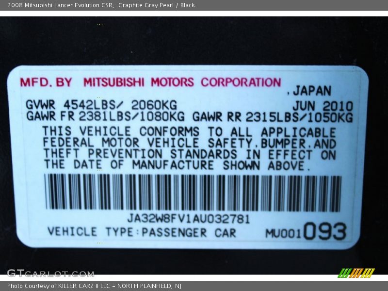 Graphite Gray Pearl / Black 2008 Mitsubishi Lancer Evolution GSR