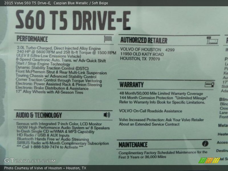 Caspian Blue Metallic / Soft Beige 2015 Volvo S60 T5 Drive-E