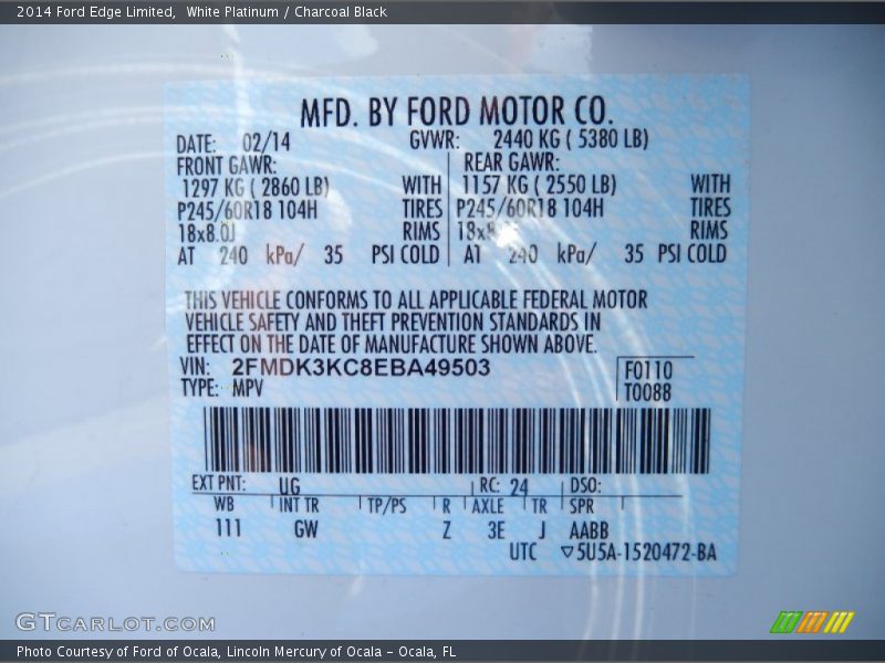 White Platinum / Charcoal Black 2014 Ford Edge Limited