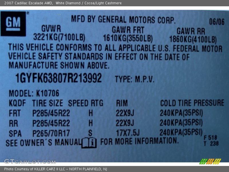 White Diamond / Cocoa/Light Cashmere 2007 Cadillac Escalade AWD