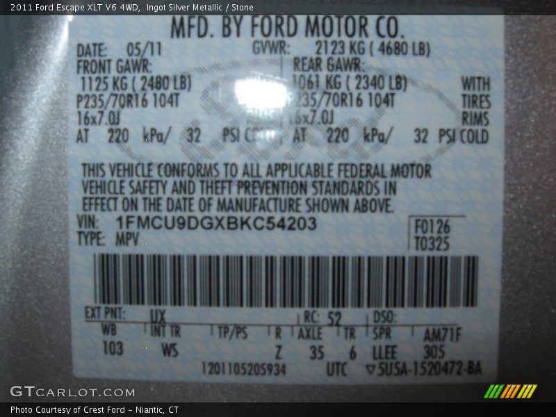 Ingot Silver Metallic / Stone 2011 Ford Escape XLT V6 4WD