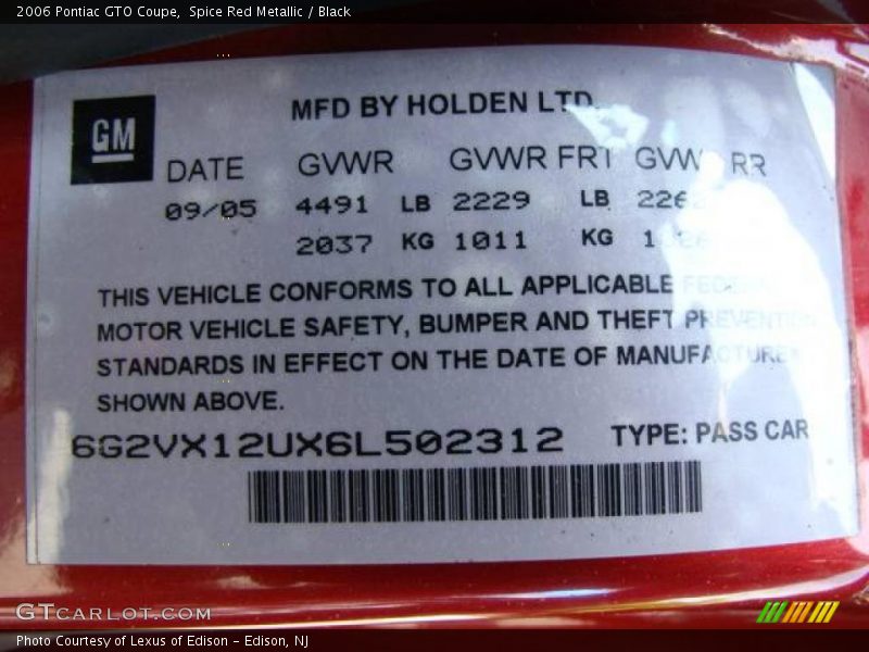 Spice Red Metallic / Black 2006 Pontiac GTO Coupe