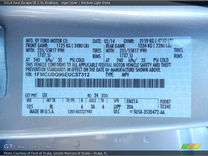 Ingot Silver / Medium Light Stone 2014 Ford Escape SE 2.0L EcoBoost