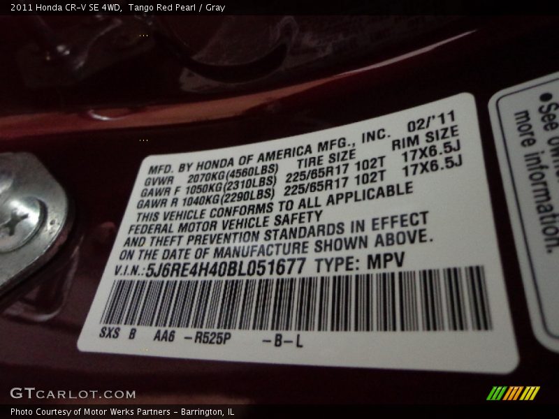 Tango Red Pearl / Gray 2011 Honda CR-V SE 4WD