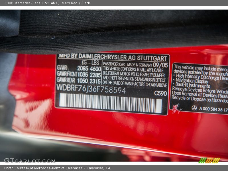 2006 C 55 AMG Mars Red Color Code 590