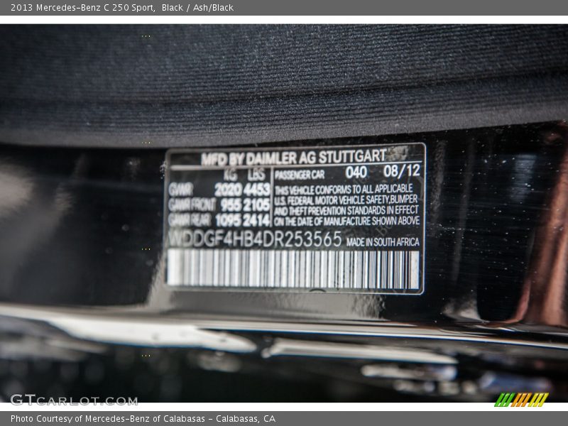 Black / Ash/Black 2013 Mercedes-Benz C 250 Sport