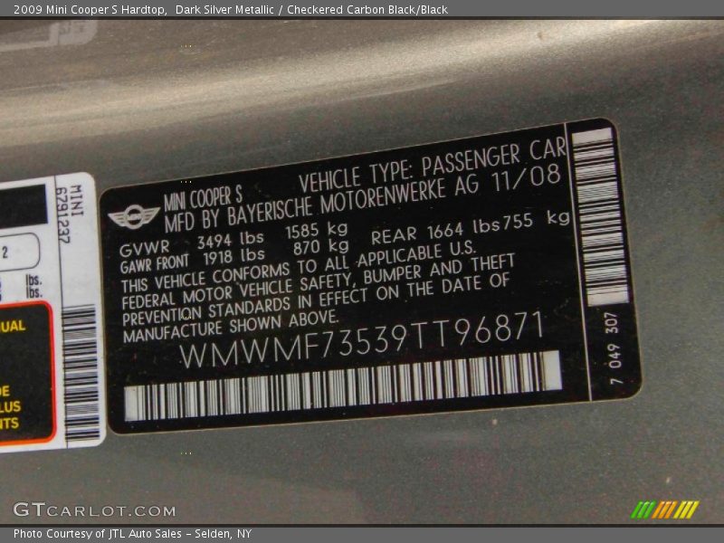 Dark Silver Metallic / Checkered Carbon Black/Black 2009 Mini Cooper S Hardtop