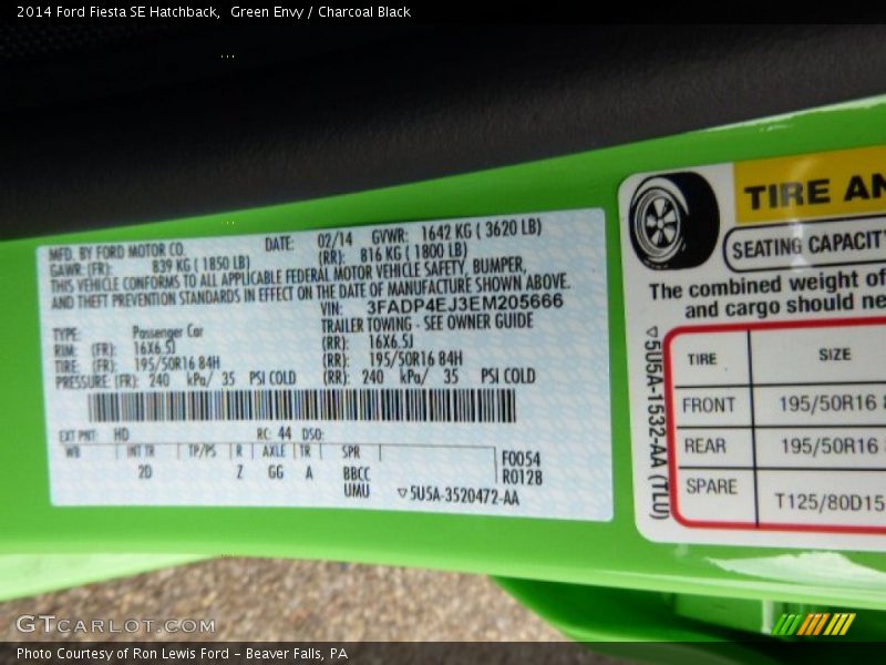 Green Envy / Charcoal Black 2014 Ford Fiesta SE Hatchback