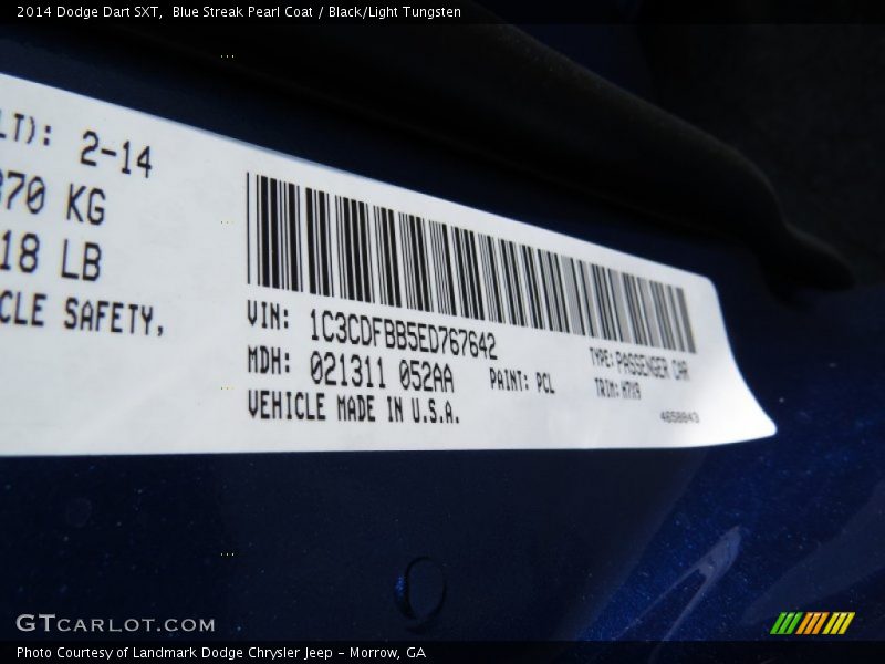Blue Streak Pearl Coat / Black/Light Tungsten 2014 Dodge Dart SXT