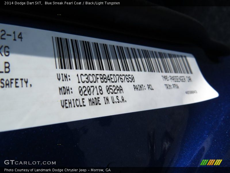 Blue Streak Pearl Coat / Black/Light Tungsten 2014 Dodge Dart SXT