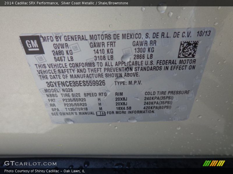 Silver Coast Metallic / Shale/Brownstone 2014 Cadillac SRX Performance