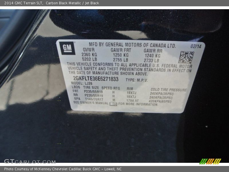 Carbon Black Metallic / Jet Black 2014 GMC Terrain SLT