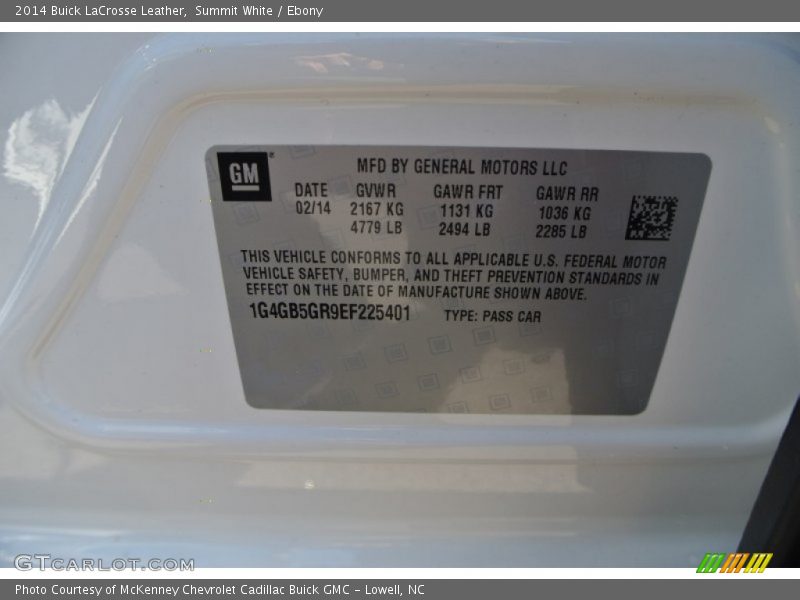 Summit White / Ebony 2014 Buick LaCrosse Leather