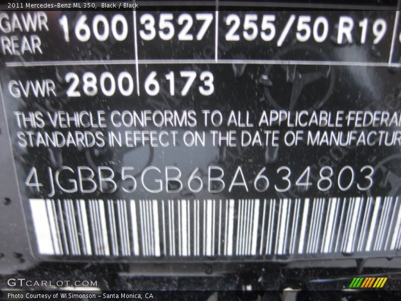 Black / Black 2011 Mercedes-Benz ML 350