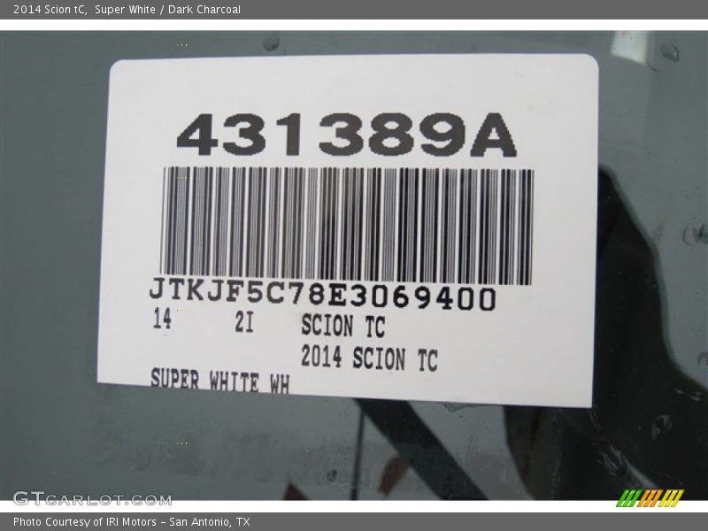 Super White / Dark Charcoal 2014 Scion tC