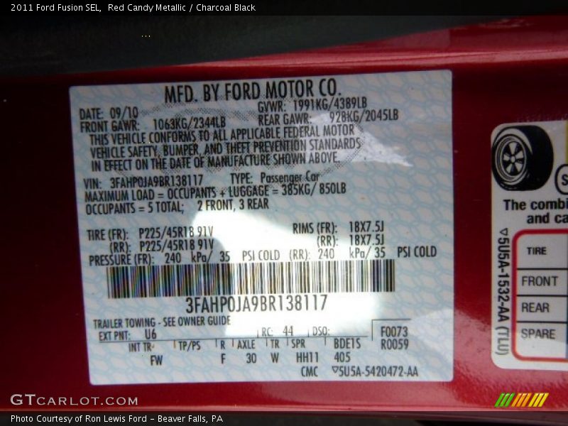Red Candy Metallic / Charcoal Black 2011 Ford Fusion SEL