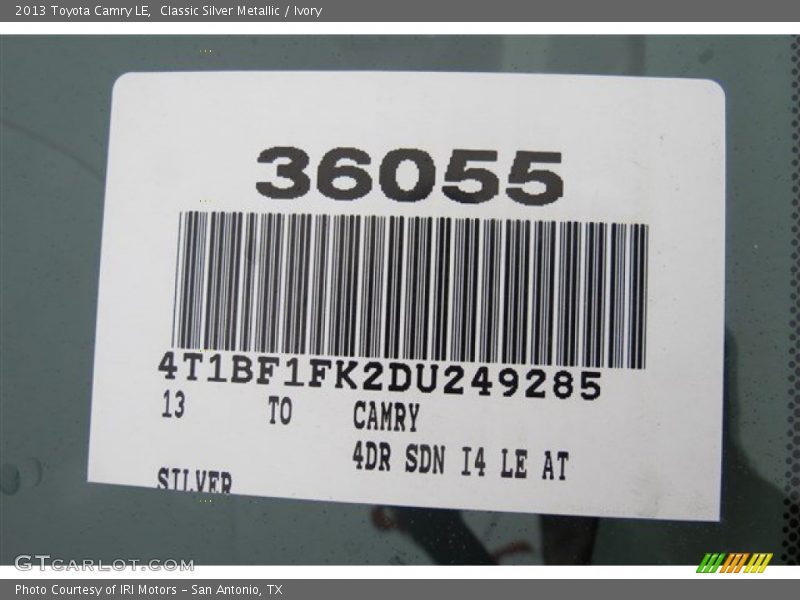 Classic Silver Metallic / Ivory 2013 Toyota Camry LE