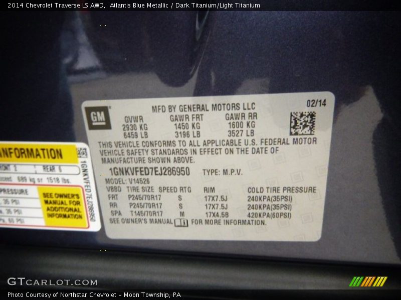 Atlantis Blue Metallic / Dark Titanium/Light Titanium 2014 Chevrolet Traverse LS AWD