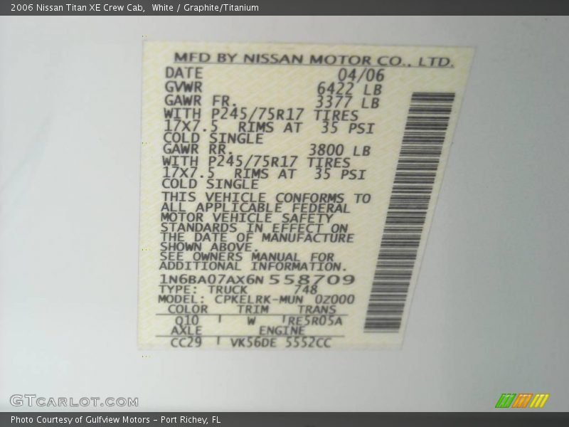 White / Graphite/Titanium 2006 Nissan Titan XE Crew Cab