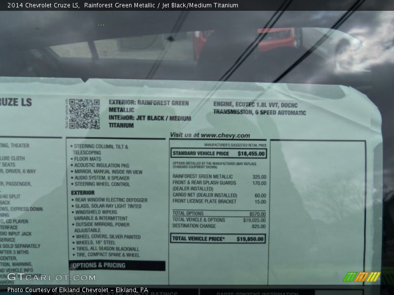 Rainforest Green Metallic / Jet Black/Medium Titanium 2014 Chevrolet Cruze LS