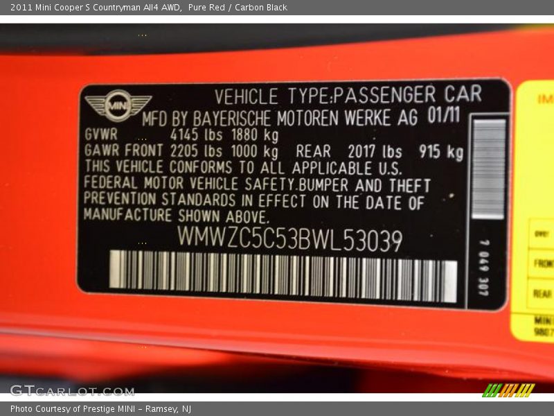 Pure Red / Carbon Black 2011 Mini Cooper S Countryman All4 AWD