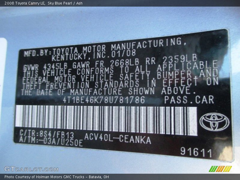 Sky Blue Pearl / Ash 2008 Toyota Camry LE