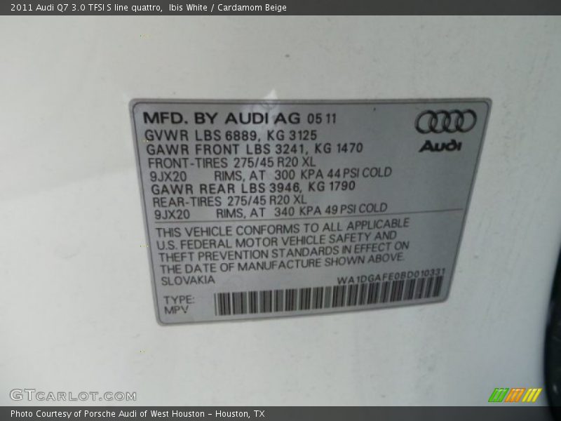 Ibis White / Cardamom Beige 2011 Audi Q7 3.0 TFSI S line quattro