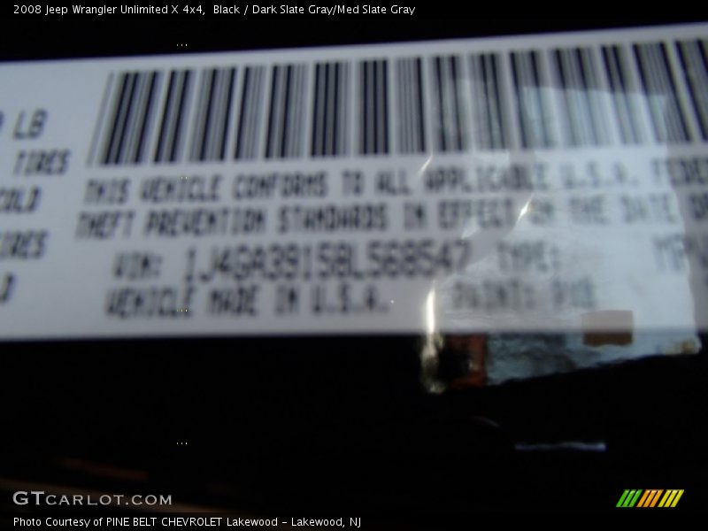 Black / Dark Slate Gray/Med Slate Gray 2008 Jeep Wrangler Unlimited X 4x4