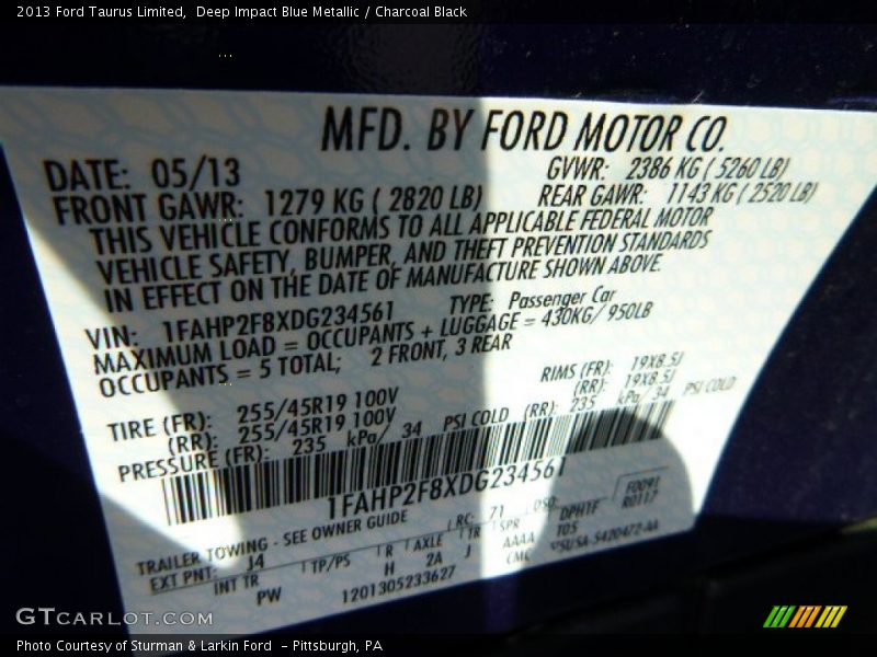 Deep Impact Blue Metallic / Charcoal Black 2013 Ford Taurus Limited