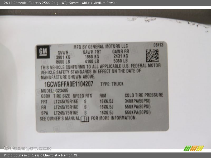 Summit White / Medium Pewter 2014 Chevrolet Express 2500 Cargo WT