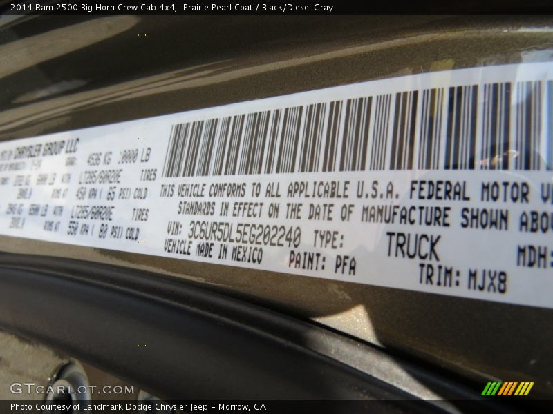 Prairie Pearl Coat / Black/Diesel Gray 2014 Ram 2500 Big Horn Crew Cab 4x4
