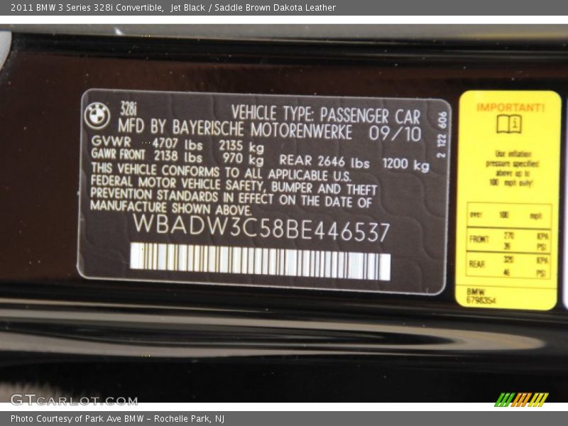 Jet Black / Saddle Brown Dakota Leather 2011 BMW 3 Series 328i Convertible