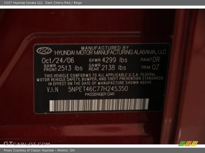 Dark Cherry Red / Beige 2007 Hyundai Sonata GLS