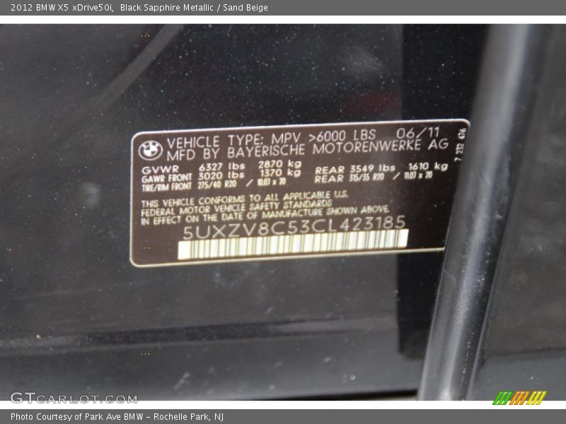 Black Sapphire Metallic / Sand Beige 2012 BMW X5 xDrive50i