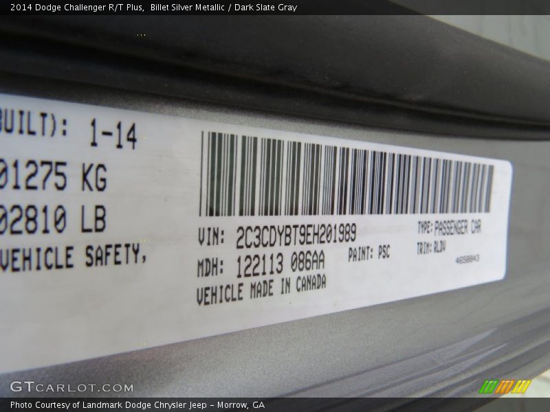 Billet Silver Metallic / Dark Slate Gray 2014 Dodge Challenger R/T Plus