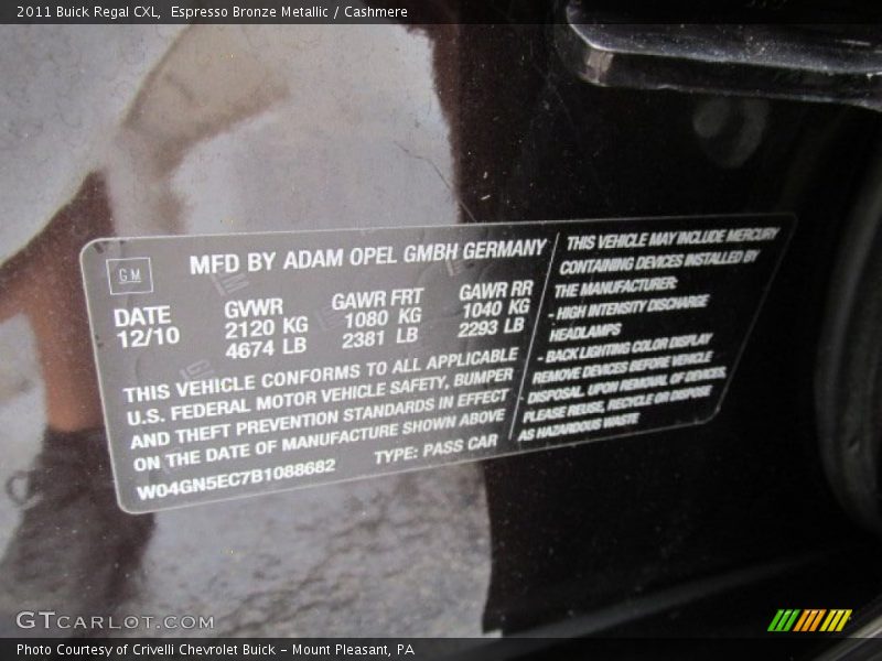Espresso Bronze Metallic / Cashmere 2011 Buick Regal CXL