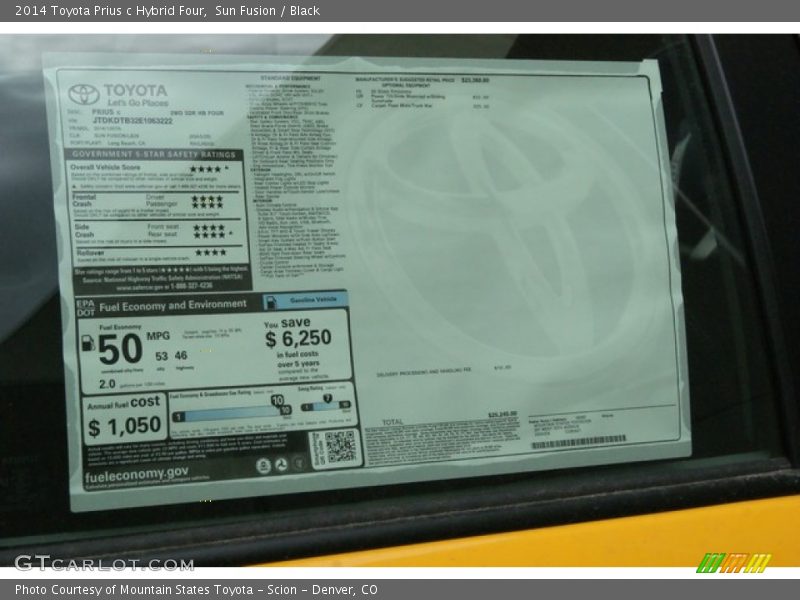  2014 Prius c Hybrid Four Window Sticker