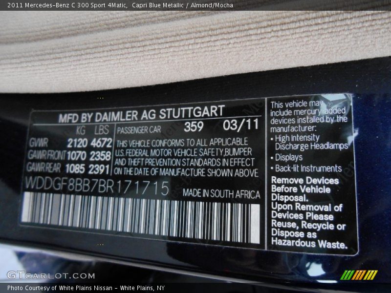 Capri Blue Metallic / Almond/Mocha 2011 Mercedes-Benz C 300 Sport 4Matic