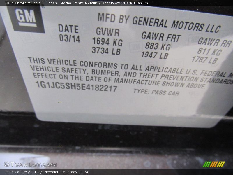 Mocha Bronze Metallic / Dark Pewter/Dark Titanium 2014 Chevrolet Sonic LT Sedan