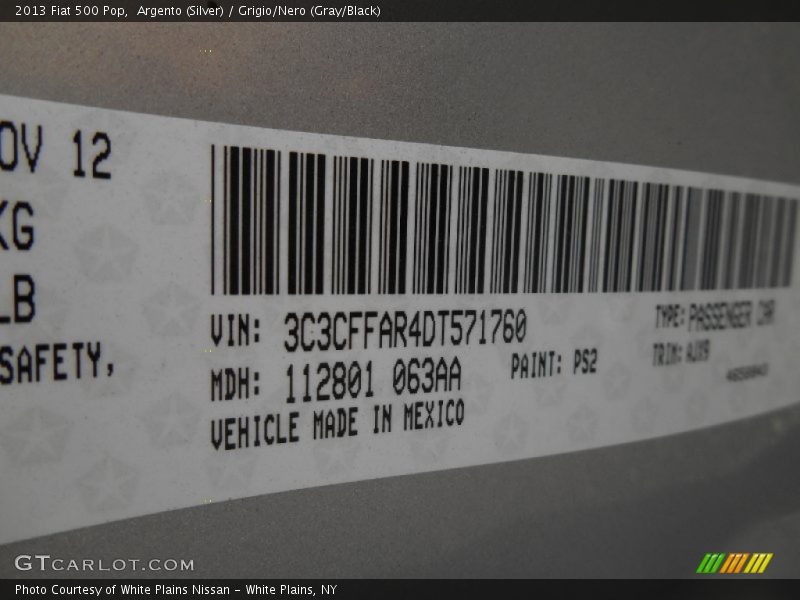 Argento (Silver) / Grigio/Nero (Gray/Black) 2013 Fiat 500 Pop