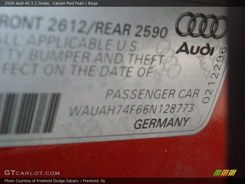 Canyon Red Pearl / Beige 2006 Audi A6 3.2 Sedan