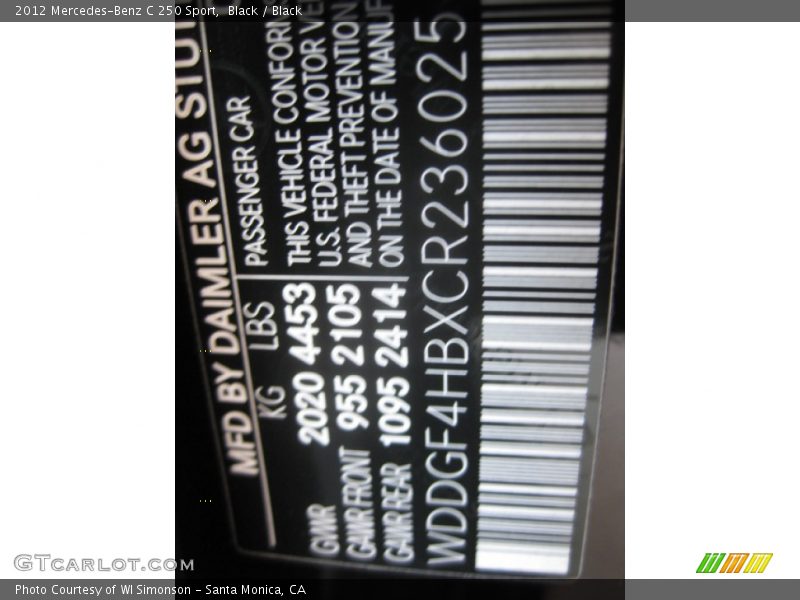 Black / Black 2012 Mercedes-Benz C 250 Sport