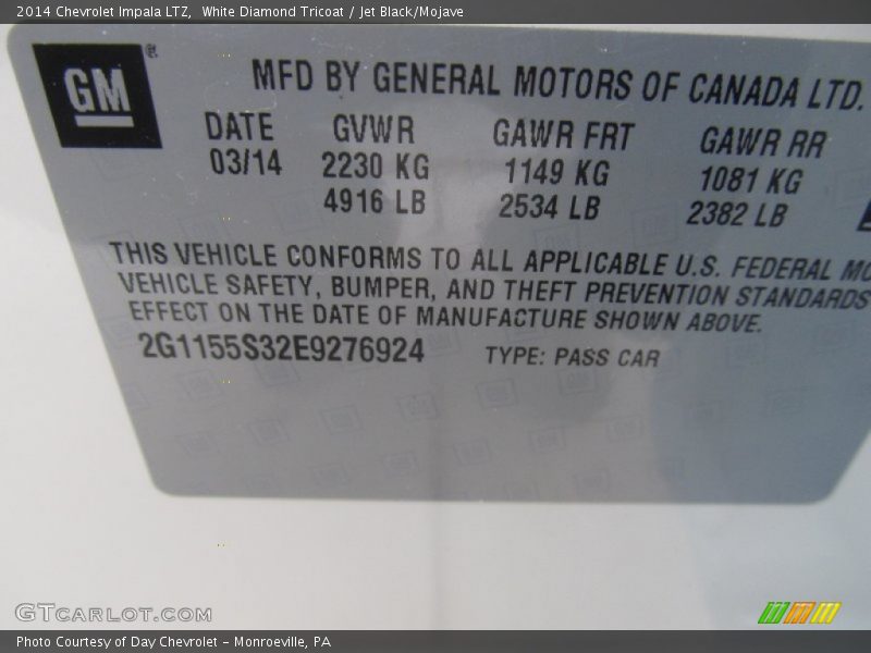 White Diamond Tricoat / Jet Black/Mojave 2014 Chevrolet Impala LTZ
