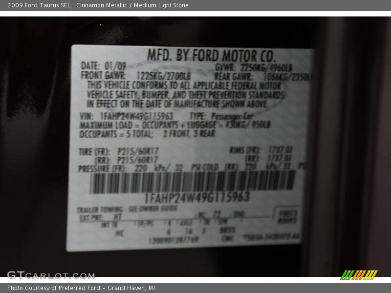 Cinnamon Metallic / Medium Light Stone 2009 Ford Taurus SEL