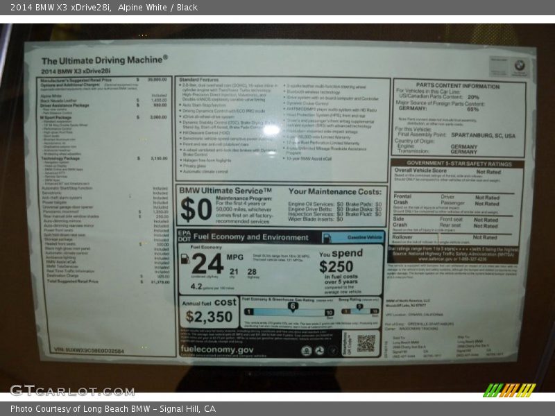 Alpine White / Black 2014 BMW X3 xDrive28i